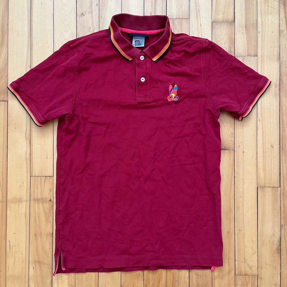 Psycho Bunny Short Sleeve Polo Shirt Red Embroidered Bunny Logo Size 5